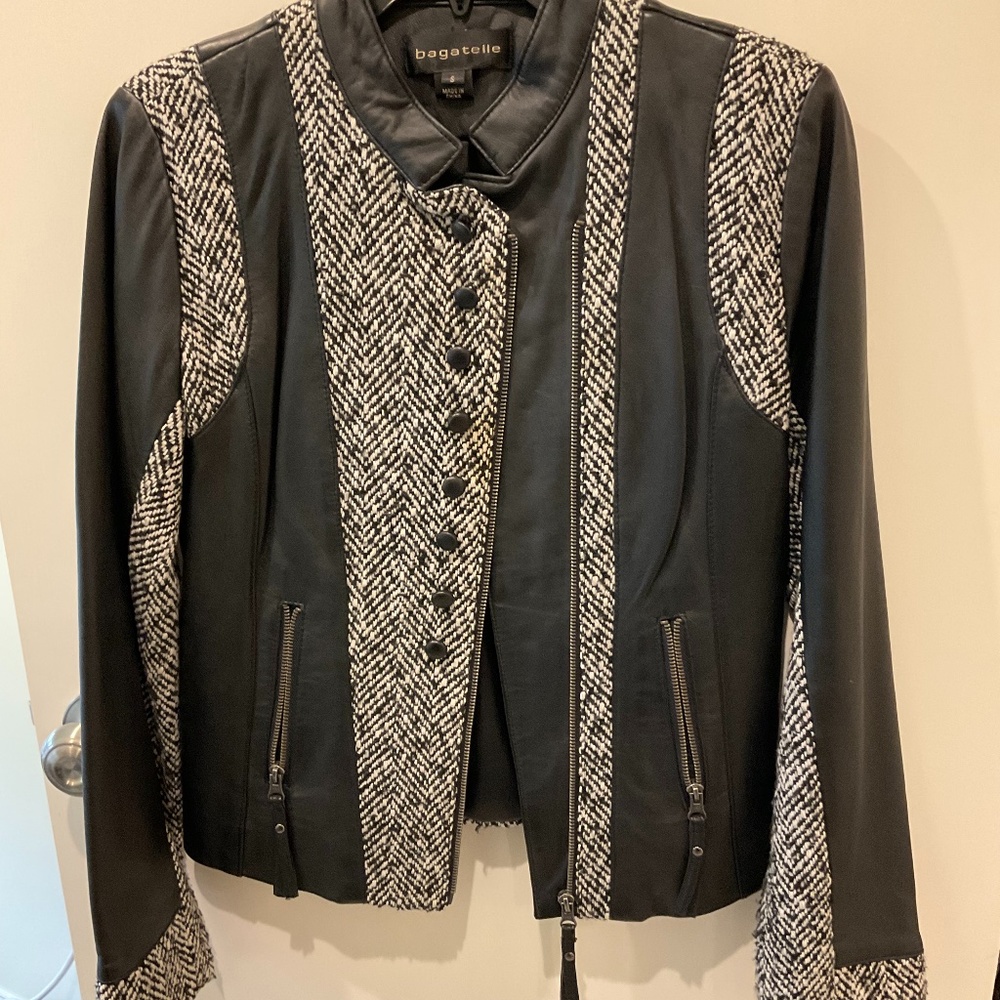 Bagatelle, Size S, Like new, black leather & wool tweed accents